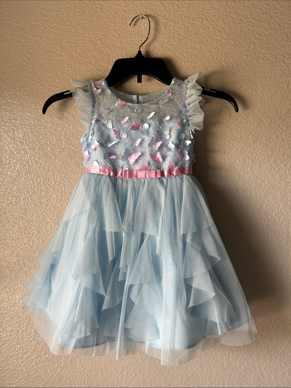 Jona Michelle Women’s Light Blue Pink Butterfly Tulle Dress Sz 3T Summer Party